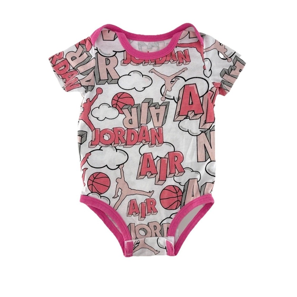 Jordan Baby Air Comic Girls Pink White Bodysuit 6-9‎ Months One Bodysuit
